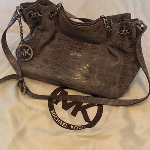 Michael Kors gray suede snake skin purse